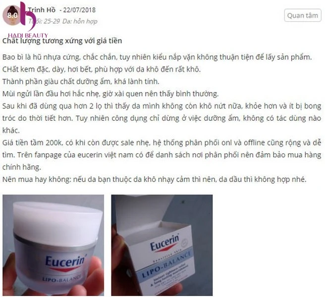 review kem dưỡng ẩm eucerin