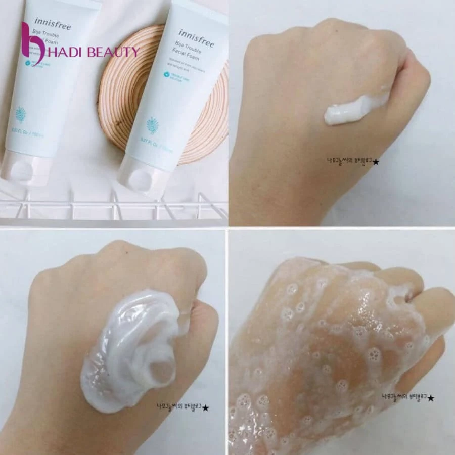 Innisfree Bija Trouble Facial Foam có màu trắng ngà