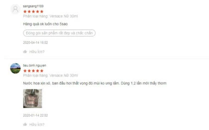 Một số đánh giá của người mua nước hoa Versace từ Shopee Hadi Beauty