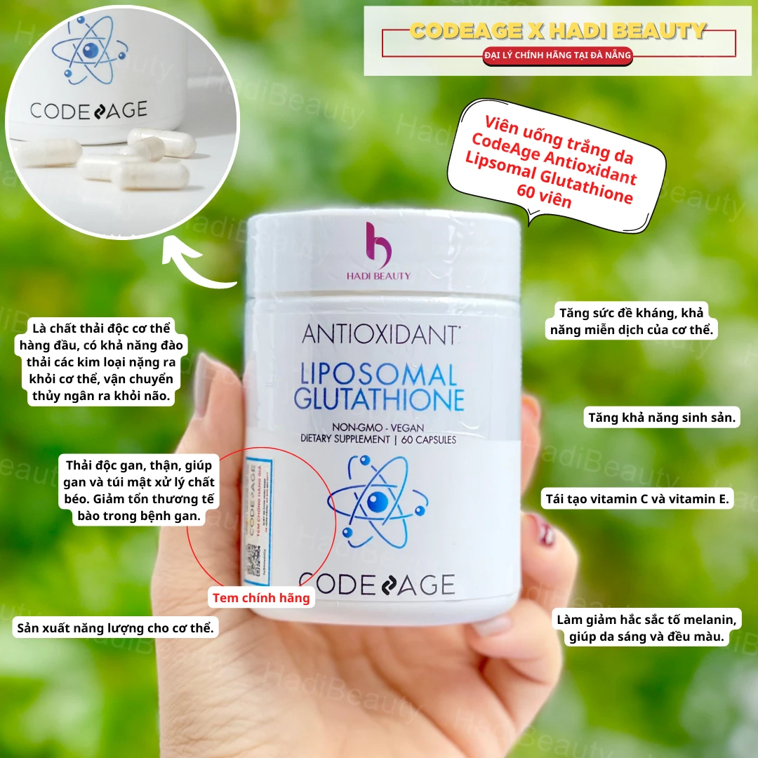 Viên uống trắng da CodeAge Liposomal Glutathione 500mg