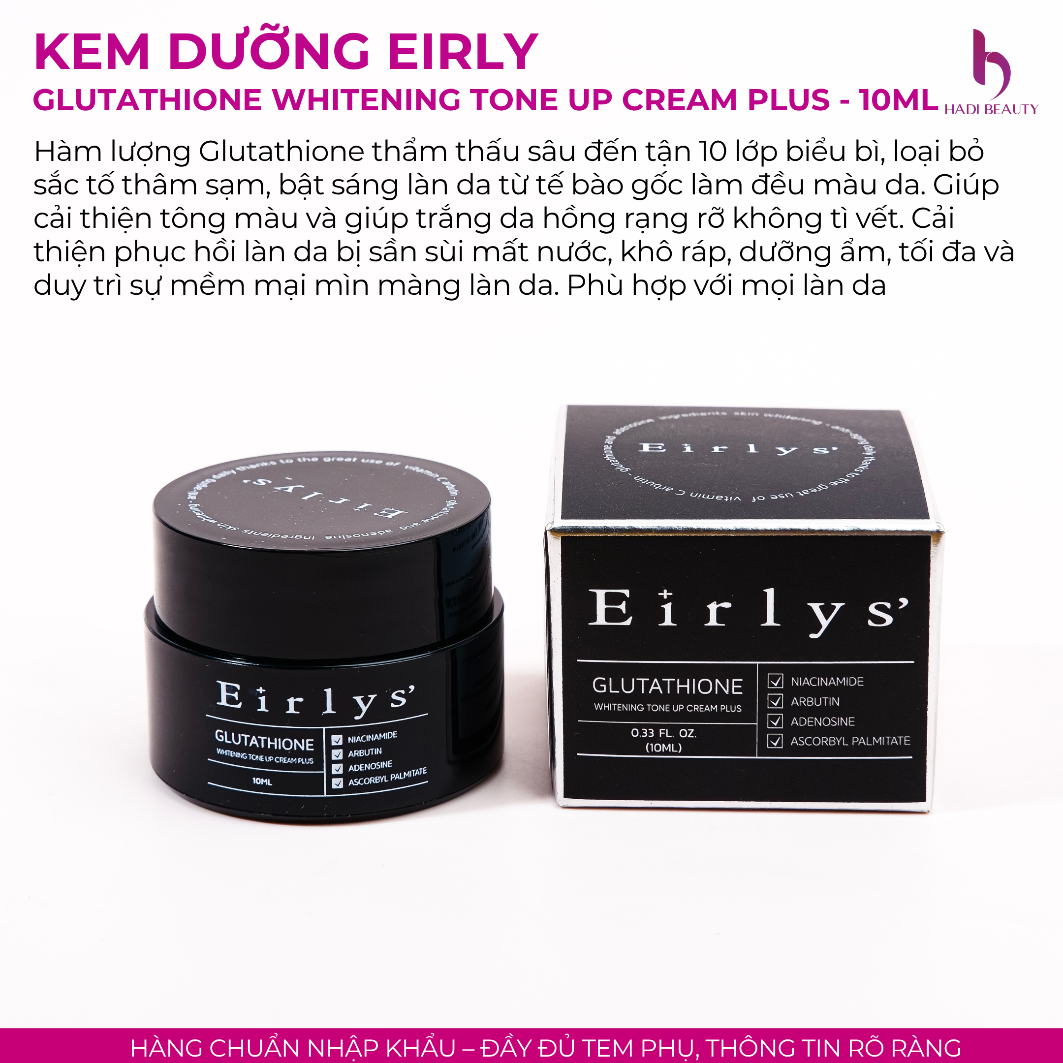 eirlys glutathione Kem dưỡng Eirlys' Whitening Tone Up Cream Plus Kem Trị Nám Trắng Da